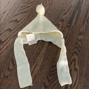 Baby knit cream Pom winter hat tie acrylic new vintage